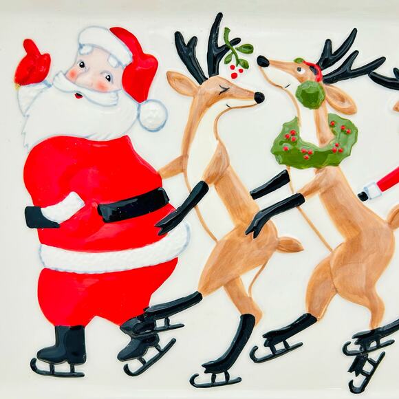 Department 56 Skating Santa & Reindeer Ceramic Tray NWT 56.91986 Retired - Picture 3 of 9